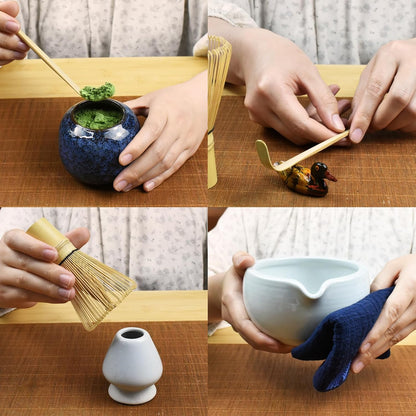 Artcome 7 Pcs Complete Matcha Ceremony Kit for Tea Ceremony, Bowl with Pouring Spout, Whisk, Tea Scoop, Matcha Powder Strainer, Matchatools For Making Usucha, Koicha and Matcha Latte (Black)