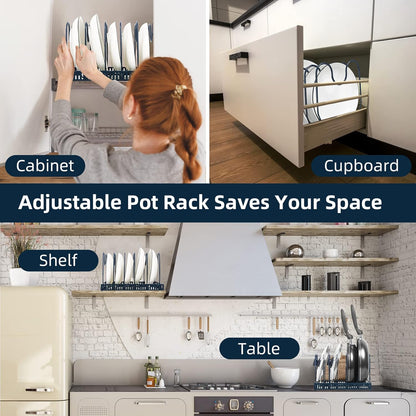 Pot Rack Organizer -Expandable Pot and Pan Organizer for Cabinet,Pot Lid Organizer Holder with 10 Adjustable Compartment for Kitchen Cabinet Cookware Baking Frying Rack,Bronze