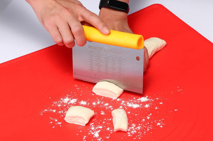 Suanyok Bench Scraper-Stainless Steel Dough Scraper and Flexible Plastic Bowl Scraper 4-Piece Set-Bread/Pastry/Pizza Cutter, Multifunctional 2-in-1 Baking Tools With Measurement Marks