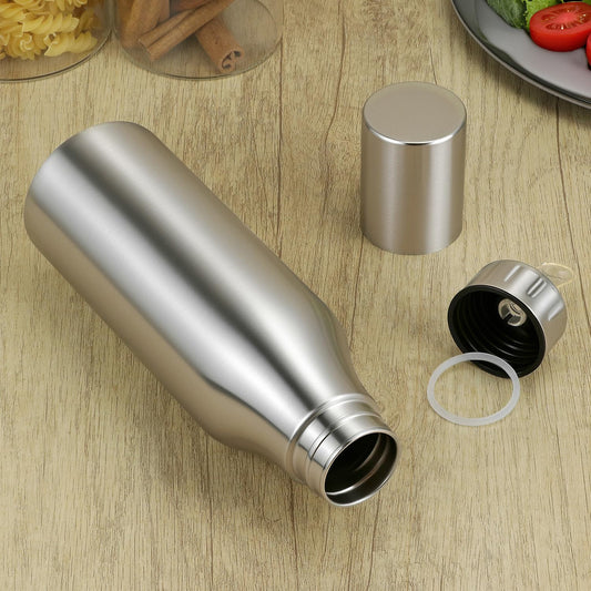 QWORK 304 Stainless Steel Olive Oil Dispenser Bottle, 25oz Oil Decanter with Easy Pour Spout, Anti-Drip Design, 750ml Oil Cruet for Kitchen Cooking & Salad Dressing, 2.9W x 10.2H
