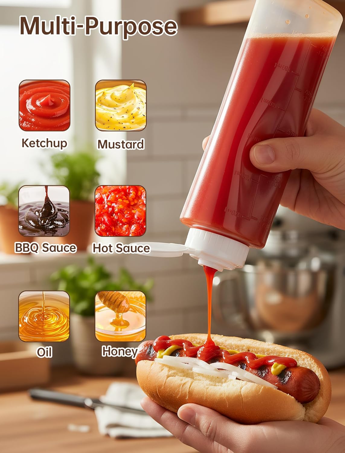 NiHome No Drip Honey Dispenser, 10 oz BPA-Free - Superior Leak-Proof Design Ensures Precise, Mess-Free Pouring with a Simple Squeeze. Perfect for Honey, Syrup, Ketchup & More(2PCS)