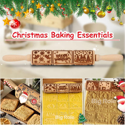 Floral Vine Embossed Rolling Pins for Cookies, Wooden Engraved Rolling Pins for Baking, Embossing Rolling Pins with Designs, Patterned Rolling Pin Decorative Springerle Mold Stamp Clay Pattern Roller
