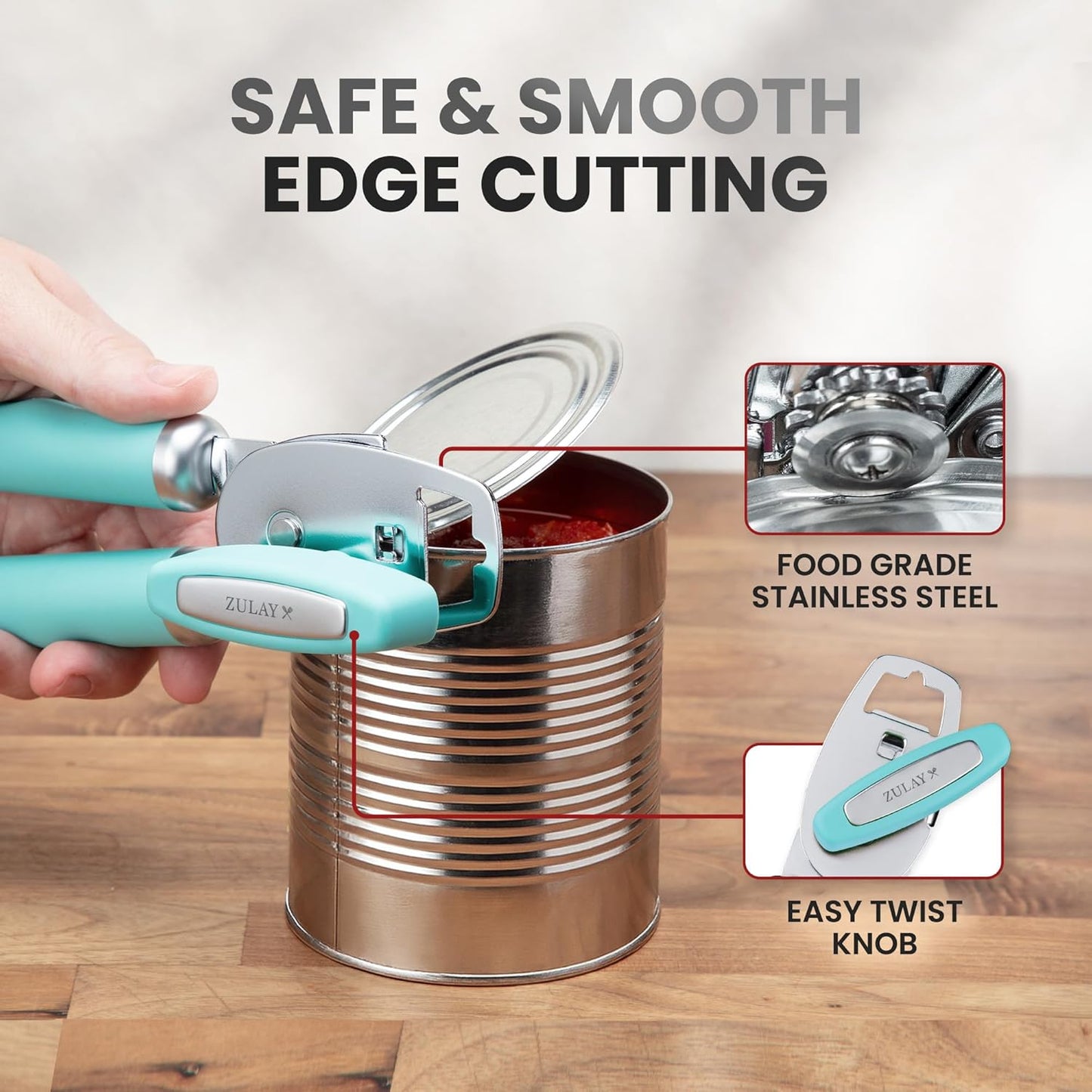 Zulay Kitchen Heavy Duty Stainless Steel Can Opener Manual with Bottle Opener - Rust Proof Manual Can Opener With Turn Knob & Comfy Soft Grip Handles - Cherry Red - Colors B