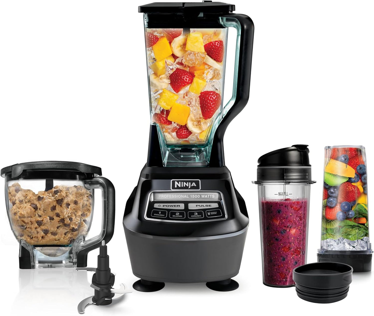 Ninja Kitchen System | All-in-One for Smoothies, Frozen Drinks, Veggie Chopper & More | With Full-Size Pitcher, 8 Cup Food Processor Bowl, (2) 18 oz. Cups, | 1200 Watt | Dark Grey | BR601AMZ