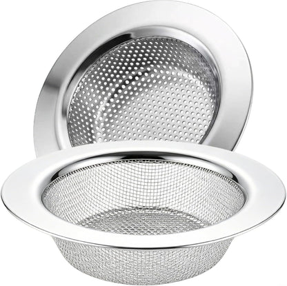 LASSHSWA 2 Pcs Kitchen Sink Strainer Stainless Steel, Mesh and Punching, Kitchen Sink Drain Strainer, Sink Strainers with Large Wide Rim 4.5" Diameter for Kitchen Sinks