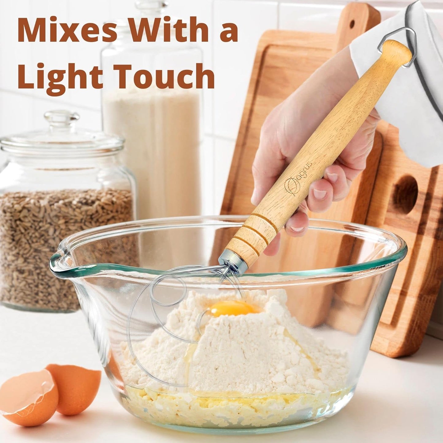 Danish Dough Whisk and Bread Lame Set for Bakers - Pastry and Bread Making Tools - Flour Whisk with Wooden Handle 13.5 inch