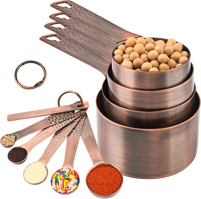 Measuring Cups Set, 18/8 Stainless Steel Measuring Cups and Spoons Set, 8 Kitchen Measuring cups & 9 Baking Measuring Spoons & Magnetic Conversion Chart&Leveler&Rings-Metal Measure Cups&Spoons