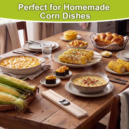 Wood Corn Cutter and Creamer, 16 Inch Adjustable Stainless Steel Corn Cob Tool, Easy to Use for Home Kitchen & BBQ