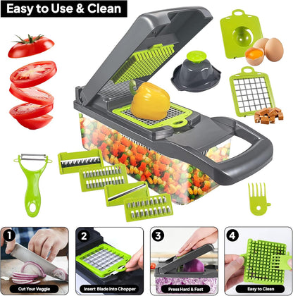Pro-Series 16-in-1 Vegetable Chopper & Food Chopper with Container - Multi-Blade Cutter, ABS Mandoline Slicer, Fruit Slicer, Onion Chopper, Dicer, Grater, Kitchen Gadgets & Accessories