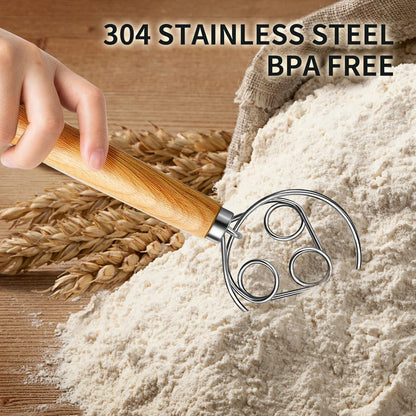 TEEVEA Danish Dough Whisk Stainless Steel for Sourdough Pizza and Bread Baking