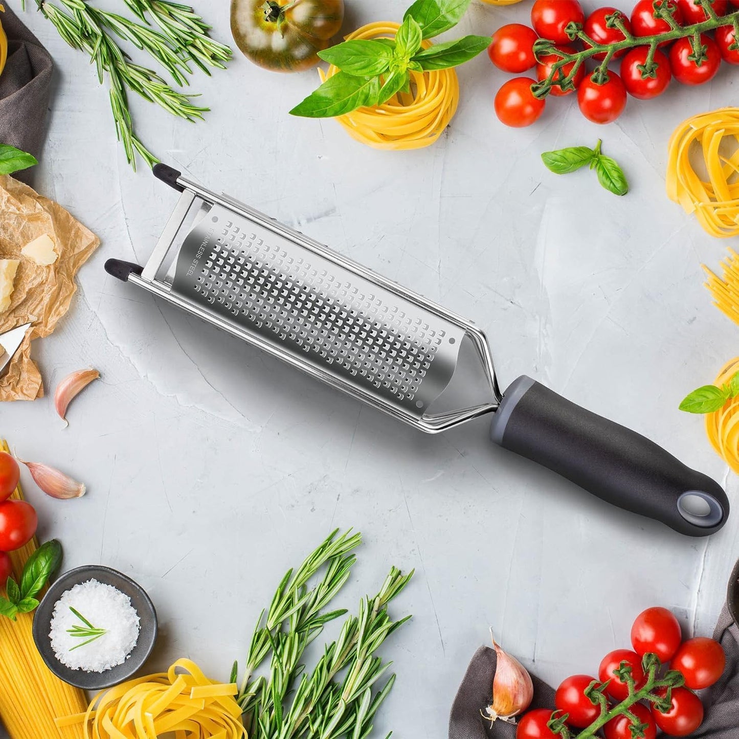 Lemon Zester, Stainless Steel Kitchen Cheese Grater, Plastic Cover Ergonomic Soft Black Handle