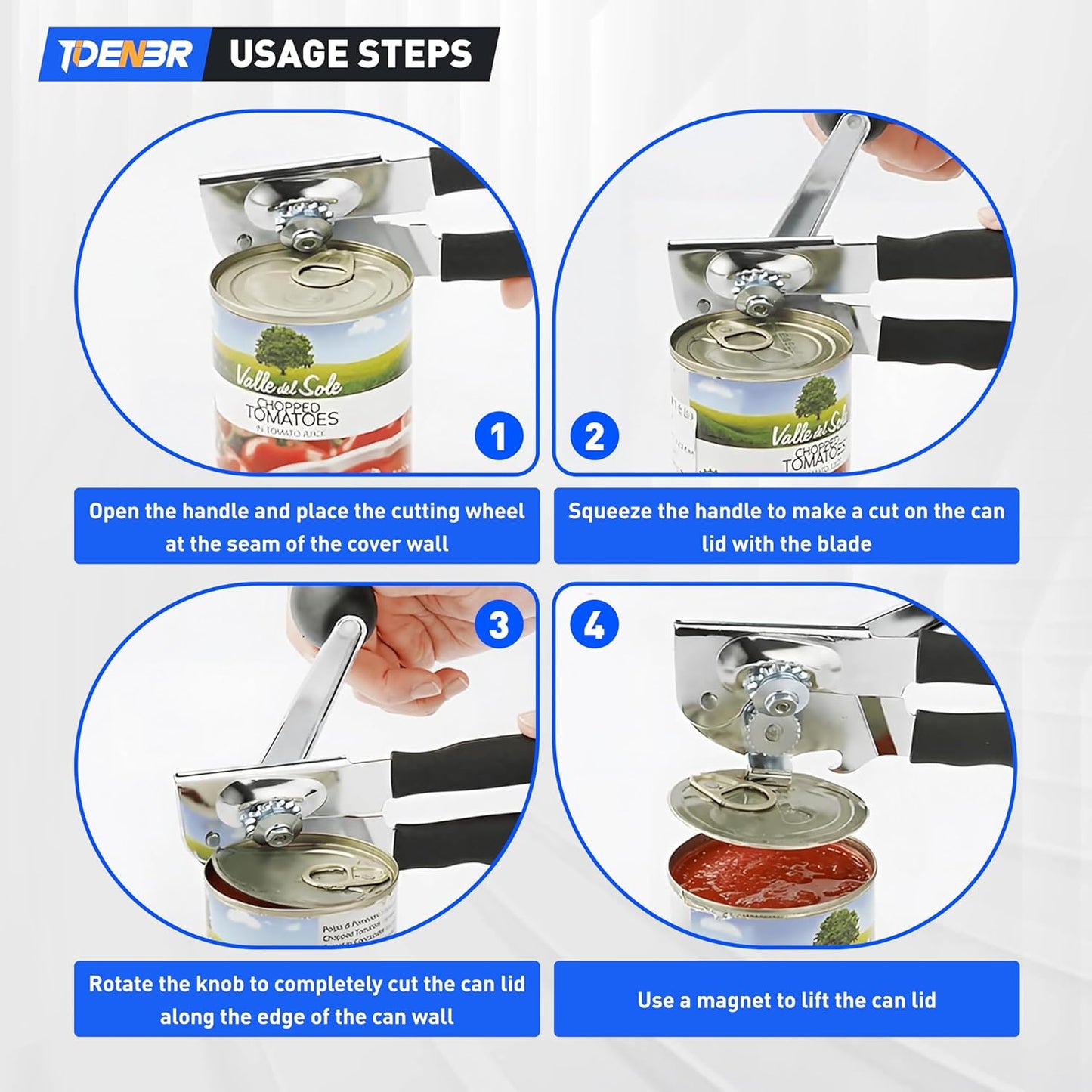 Anti-slip Stainless Steel Hand-cranked Can Opener, Manual Heavy-duty with Sharp Blade and Smooth Edge Cutting, Comfortable Extra-long Handle and Large Knob, Easy-to-Use Large Handheld Can Opener