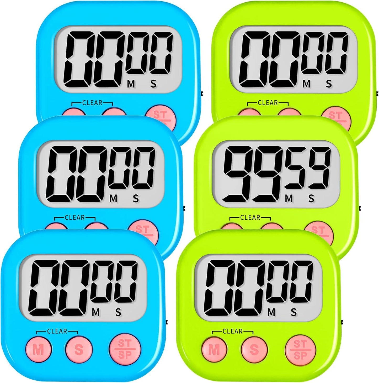 ZILLEEN Kitchen Timer Digital with Magnetic Back for Kids Classroom, White 6 Pack