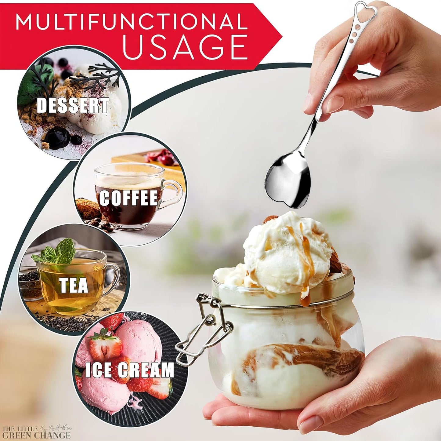 6 PCs Ceramic Handle Coffee Spoons Set – 6.1" Small Dessert Spoons with Floral Design – Stainless Steel Tea & Dessert Sugar Spoon for Coffee Bar, Espresso, Hot Drinks | Kitchen Gift Set for Women
