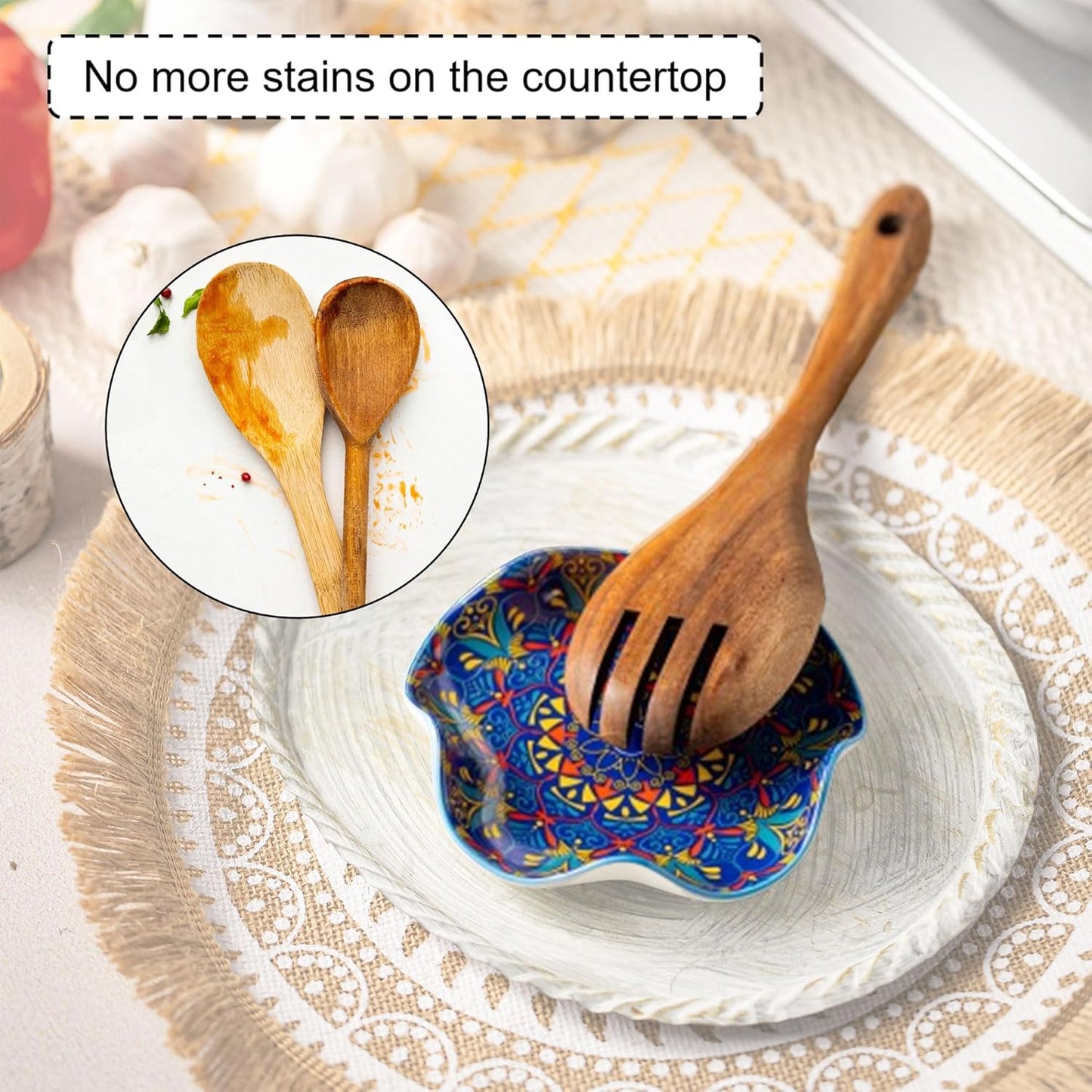 Miamolo Spoon Rest for Stove Top, Spoon Holder for Stove, 5.3In Ceramic Spoon Rest for Kitchen Counter, Coffee Spoon Holder with Ruffled Edge, Farmhouse Spatula Holder for Kitchen Decor, Beige