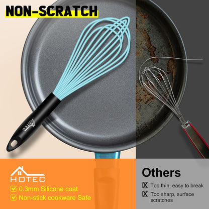 HOTEC 4 Pieces Silicone Whisks Set, Wire Balloon Whisks for cooking Egg Beater, Non-slip Handle Whisk for Non-stick Cookware Perfect for Cooking, Stirring, Beating and Blending (Multicolor)