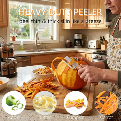 Upgrade Pro Multifunctional Vegetable Peeler - Premium Kitchen Peeler with Wooden Handle and Bottle Opener - Heavy Duty Stainless Steel Peeler Knife for Fruit Apple Potato Pumpkin Papaya Zucchini