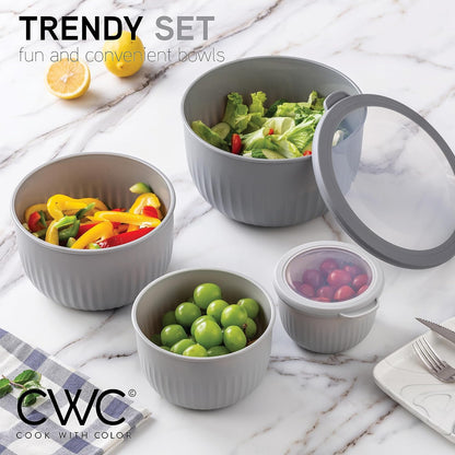 COOK WITH COLOR Prep Bowls with Lids- Wide and Deep Nesting Plastic Small Mixing Bowl Set with Lids, 8 Piece Set - Wide Bowls, Blue