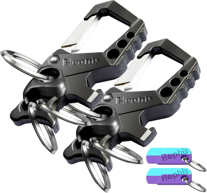 Hephis Skull Heavy Duty Key Chain,Car Emergency Escape Tool, Seat belt Cutter,Bottle Opener,Carabiner Car Key Chains