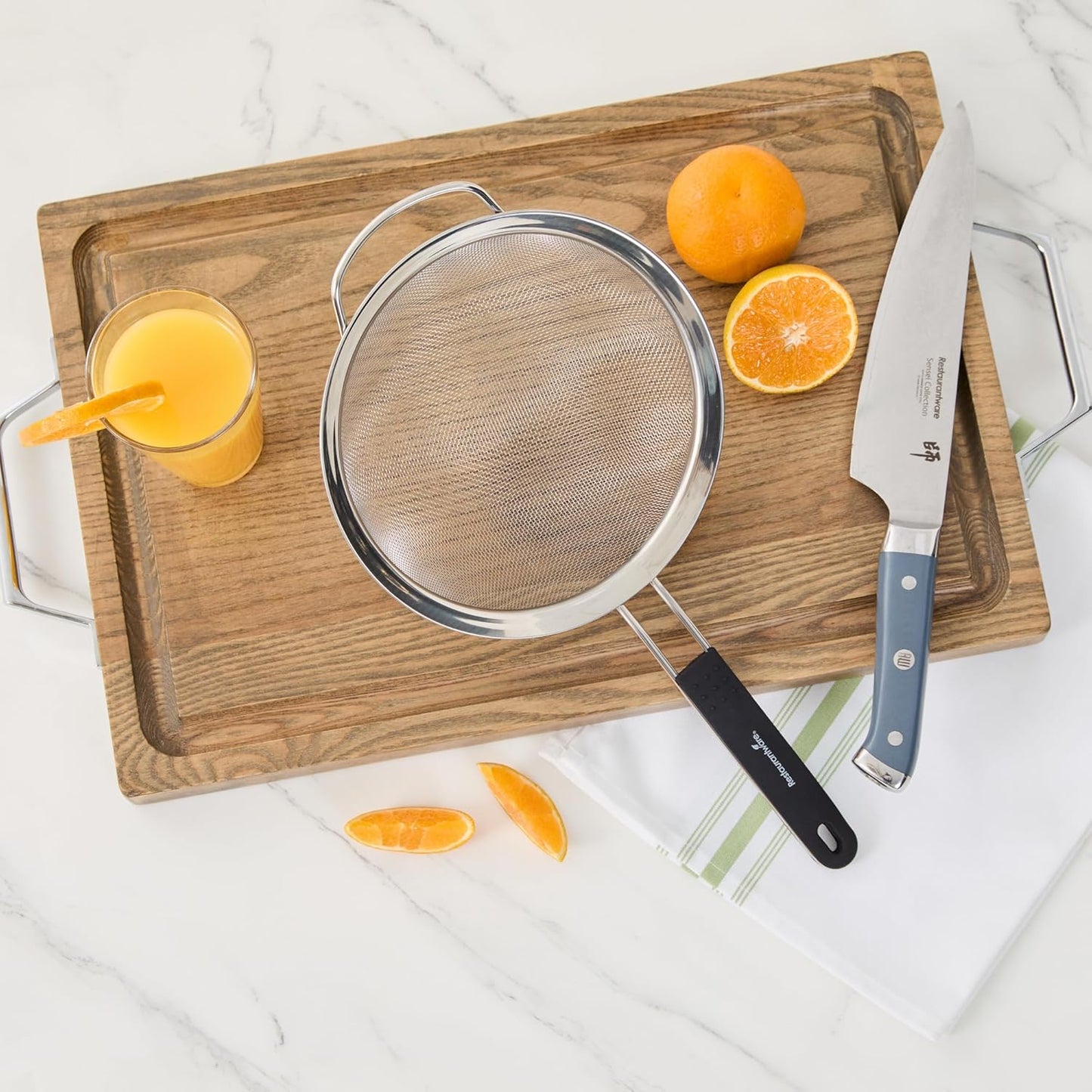 Restaurantware Fine Mesh Strainer Set of 3 Different Sizes with Silicone Handle Stainless Steel Extra Fine Mesh Strainer Heat-Resistant Handle Dishwasher-Safe for Rice, Quinoa, Pasta