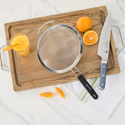 Restaurantware Fine Mesh Strainer Set of 3 Different Sizes with Silicone Handle Stainless Steel Extra Fine Mesh Strainer Heat-Resistant Handle Dishwasher-Safe for Rice, Quinoa, Pasta