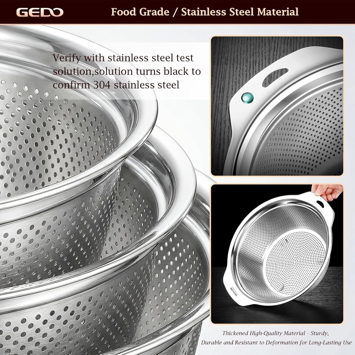 GEDO Stainless Steel 4 Piece Mixing Bowls Set, SUS316 Metal Nesting Bowls, Silver, Kitchen Food Prep Serving Bowls (7.07/8.64/10.21/11.79 in)