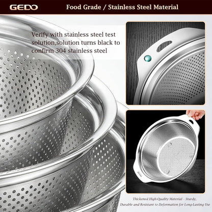 GEDO Stainless Steel 4 Piece Mixing Bowls Set, SUS316 Metal Nesting Bowls, Silver, Kitchen Food Prep Serving Bowls (7.07/8.64/10.21/11.79 in)