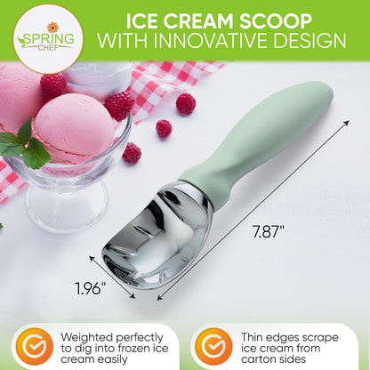 Spring Chef Heavy Duty Ice Cream Scoop with Comfortable Handle - Professional Ice Cream Scooper for Gelato, Sorbet, Cookie Dough, Melon, Frozen Yogurt - Dishwasher Safe Metal Kitchen Tool - Black