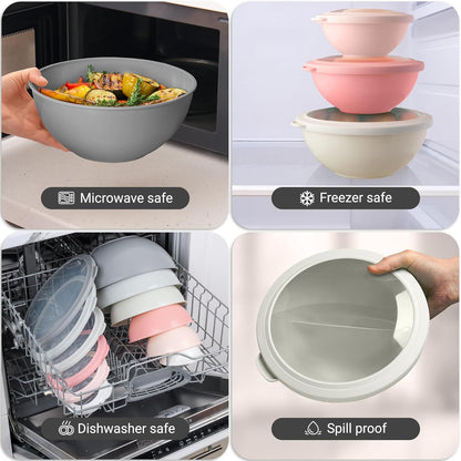 Zulay Kitchen 12 Piece Plastic Mixing Bowls with Lids Set - Leak-Proof Microwave & Freezer Safe Stackable Mixing Bowl Set for Preparing, Serving and Storing - Non-Slip Large Nesting Bowls (Blue Ombre)