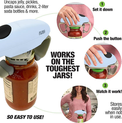 Robotwist Higher Torque Electric Jar Opener for Weak Hands, Automatic Lid Opener for Seniors with Arthritis, One Touch Battery Operated, Hands-Free, Fits 1.2-3.5" Jars, Deluxe Model, Sage Green