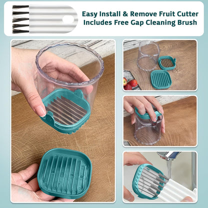 Strawberry Slicer Cup with Push Plate, Fruit Cutter Kitchen Gadget for Egg, Kiwi, Banana, Cucumber, Easy Fruit & Vegetable Slicer, Strawberry Cutter Tool for Quick Safe Cutting (Black)