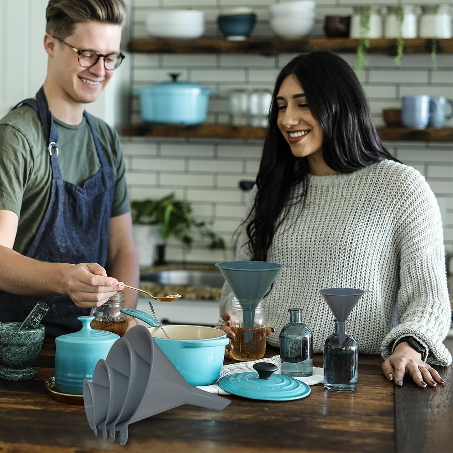 Plastic Funnels for Kitchen Use Set of 4, Food Grade Kitchen Funnel for Filling Bottles Canning and Mason Jar, Different Sizes of Funnels Meet Different Needs, Large Middle Small and Mini (Gray)
