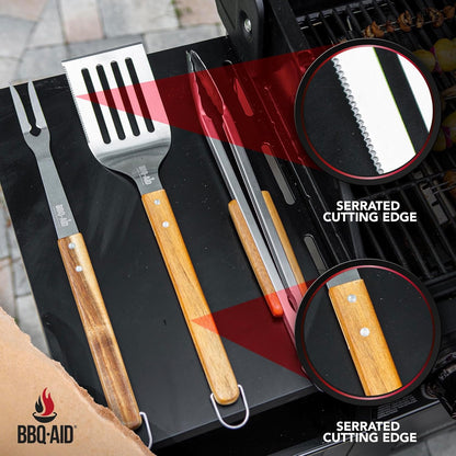 BBQ-AID Pro BBQ Tongs for Grill - 17" Professional Grade Barbecue Tongs for Cooking- Solid & Sturdy - Built with 304 Grade Stainless Steel and Acacia Wood - Heavy Duty Built to Last Kitchen essential.