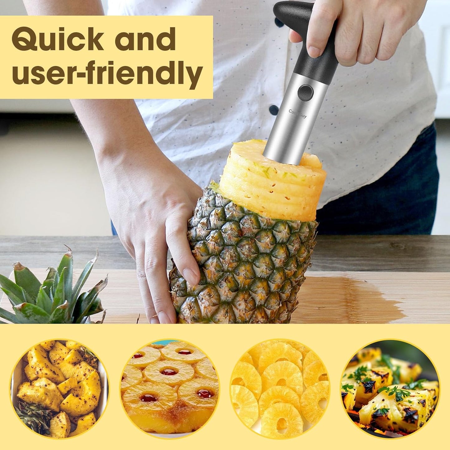 Cook Guy Pineapple Corer and Slicer Set - Includes Reinforced Stainless Steel Pineapple Cutter, Plastic Pineapple Divider - Easy Core Removal and Cutting Tool