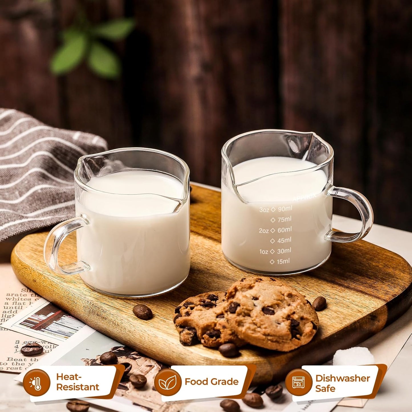 SENTVEND Espresso Cups Set of 2, 4 Oz Espresso Shot Glass with Handle Double Spout Measuring Cups with Scale Clear Glass Milk Cup Coffee Accessories Great for Making Coffee Desserts Salad Dressing