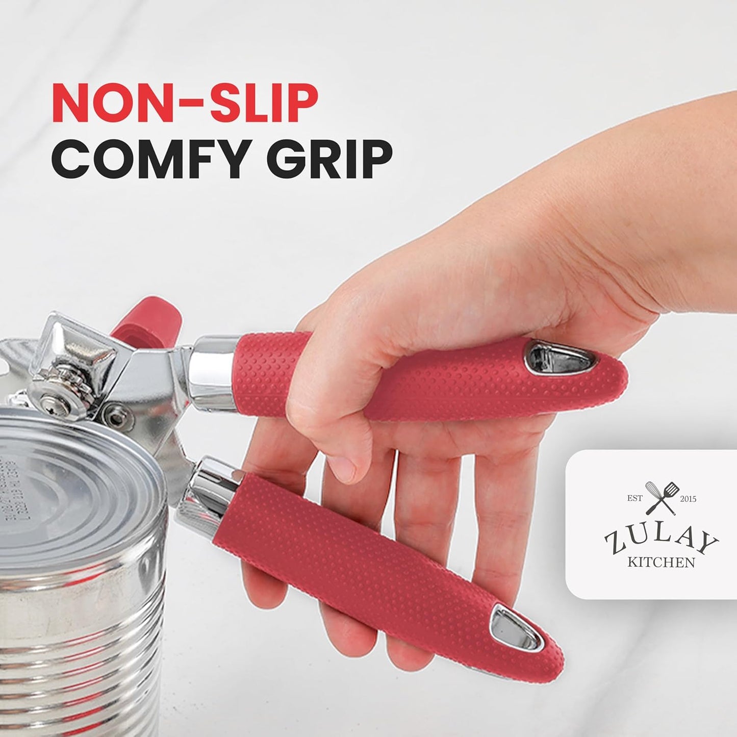 Zulay Kitchen Can Opener with Large Bottle Opener - Heavy Duty Stainless Steel Manual Can Opener with Turn Knob and Soft Grip Handles - Black