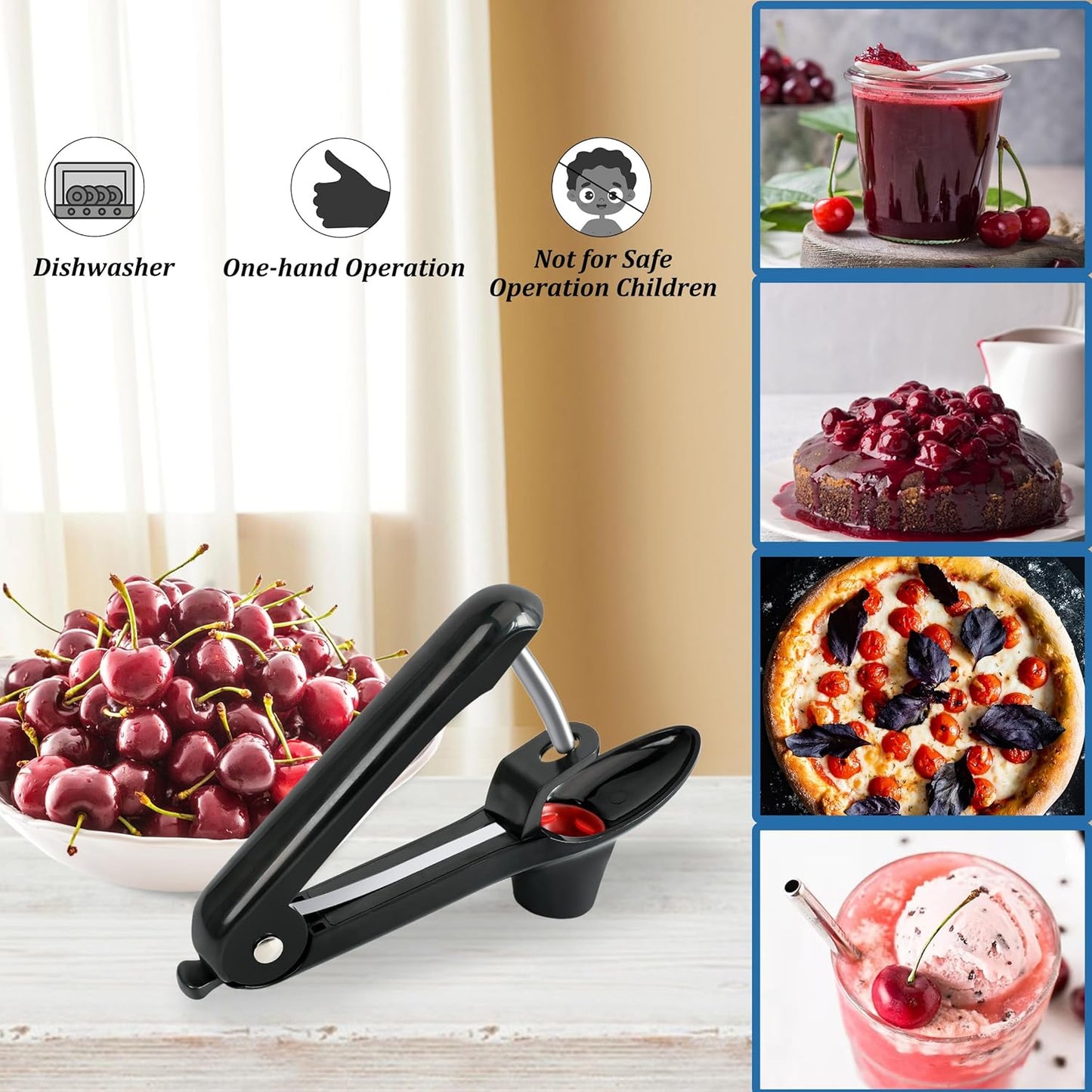 EWPJDK Cherry Pitter Tool Pit Remover Heavy-Duty Stainless Steel Olive Pitter Tool for Making Cherry Jam (Black)