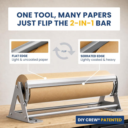 DIY Crew 12 Inch Paper Roll Dispenser and Cutter - Heavy-Duty Wall Mountable, Non Slip Tabletop - Kraft, Freezer, Butcher Paper - Up to 1000ft Rolls