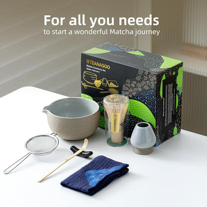 TEANAGOO Matcha Whisk Set,7 Pcs Matcha Start Set Lt.Grey,Matcha Kit for Ceremony,Matcha Tea Set with Whisk and Bowl with All Accessories,Gift for Friend/Family