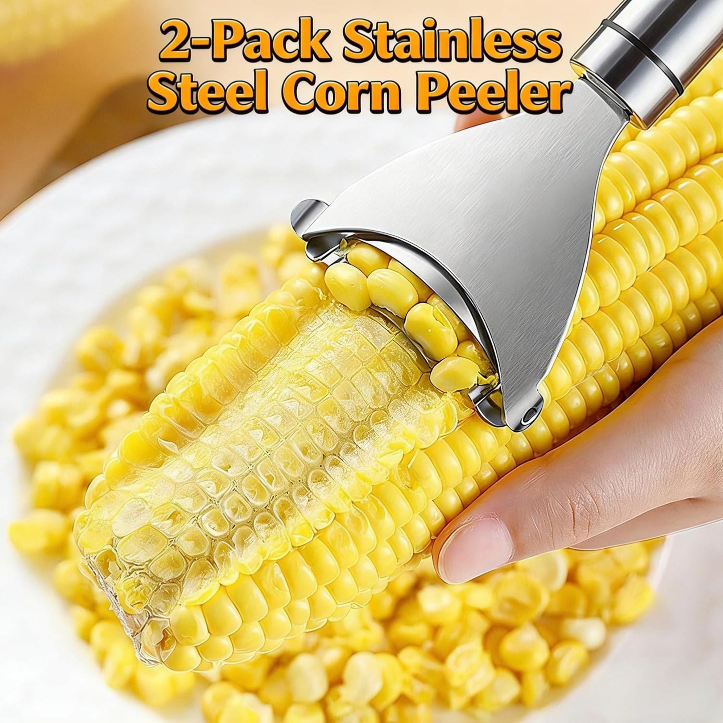 2-Piece Stainless Steel Corn Peeler Set - Quick Corn Kernel Stripper & Cob Thresher Tool for Kitchen