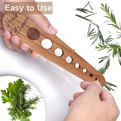 Herb Stripper Tool – Natural Wood Leaf Remover with 8 Hole Sizes, Laser Engraved Kitchen Gadget for Parsley, Thyme, Rosemary – Gift for Home Cooks & Gardeners