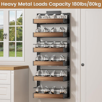 POKIPO 8 Tier Over The Door Pantry Organizer, 2 IN 1 Wall Mount or Hanging Spice Rack Seasoning Shelves with Adjustable Basket, Back of Door Organizer and Storage for Kitchen Cabinet and Room Closet