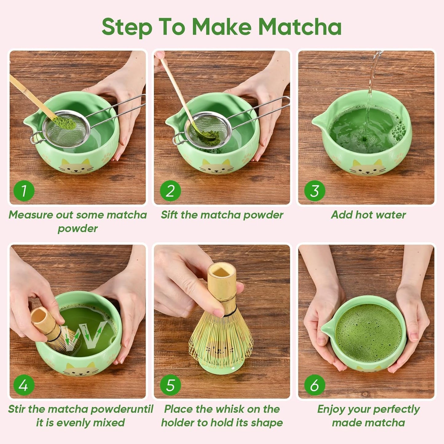 Matcha Whisk Set, 5Pcs Ceramic Matcha Set Includes Matcha Bowl, Matcha Whisk and Holder, Bamboo Scoop and Sifter, Ideal Matcha Bowl Set for Authentic Matcha Tea Experience