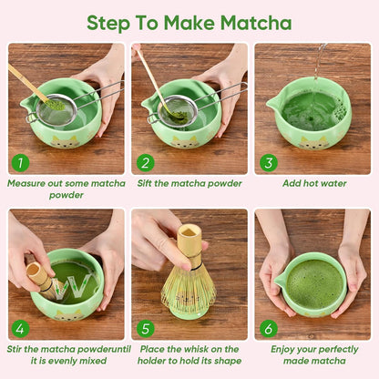 Matcha Whisk Set, 5Pcs Ceramic Matcha Set Includes Matcha Bowl, Matcha Whisk and Holder, Bamboo Scoop and Sifter, Ideal Matcha Bowl Set for Authentic Matcha Tea Experience