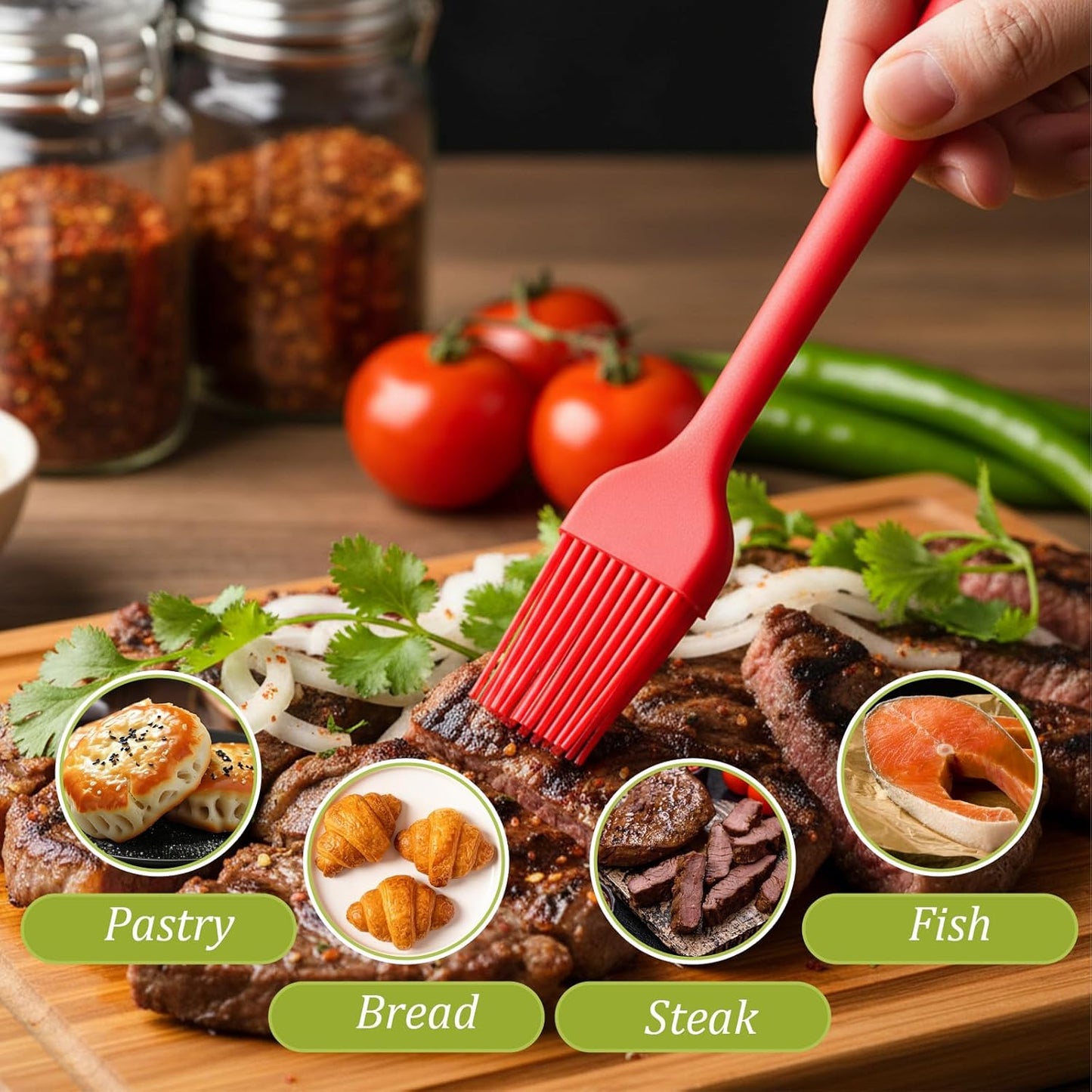 6Pcs Silicone Pastry Brush Cooking Basting Brush Premium Heat Resistant Kitchen Utensils for BBQ Sauce Oil Meat Butter Marinade Food, 19cm/7.48"