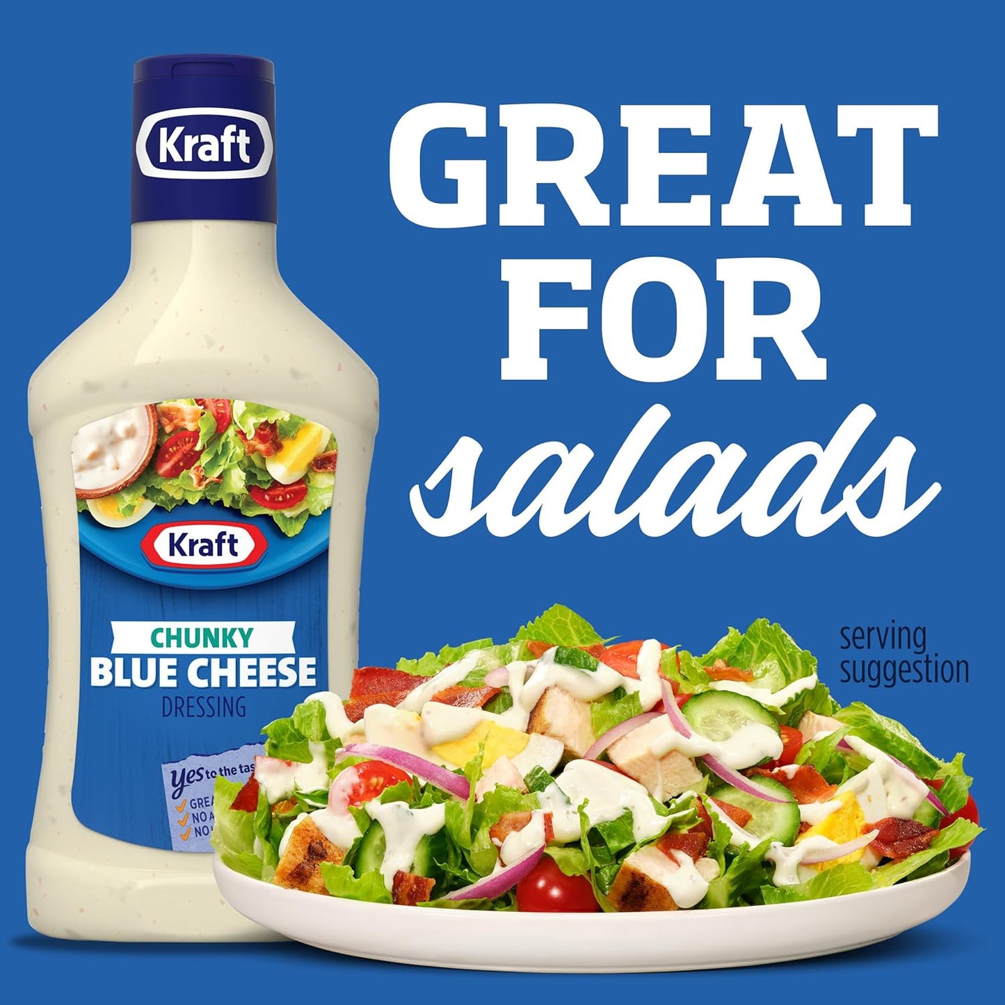 Kraft Dressing, 1 Bottle, for Salads and Dipping, Chunky Blue Cheese, No High-Fructose Corn Syrup, No Artificial Flavors, 16 oz