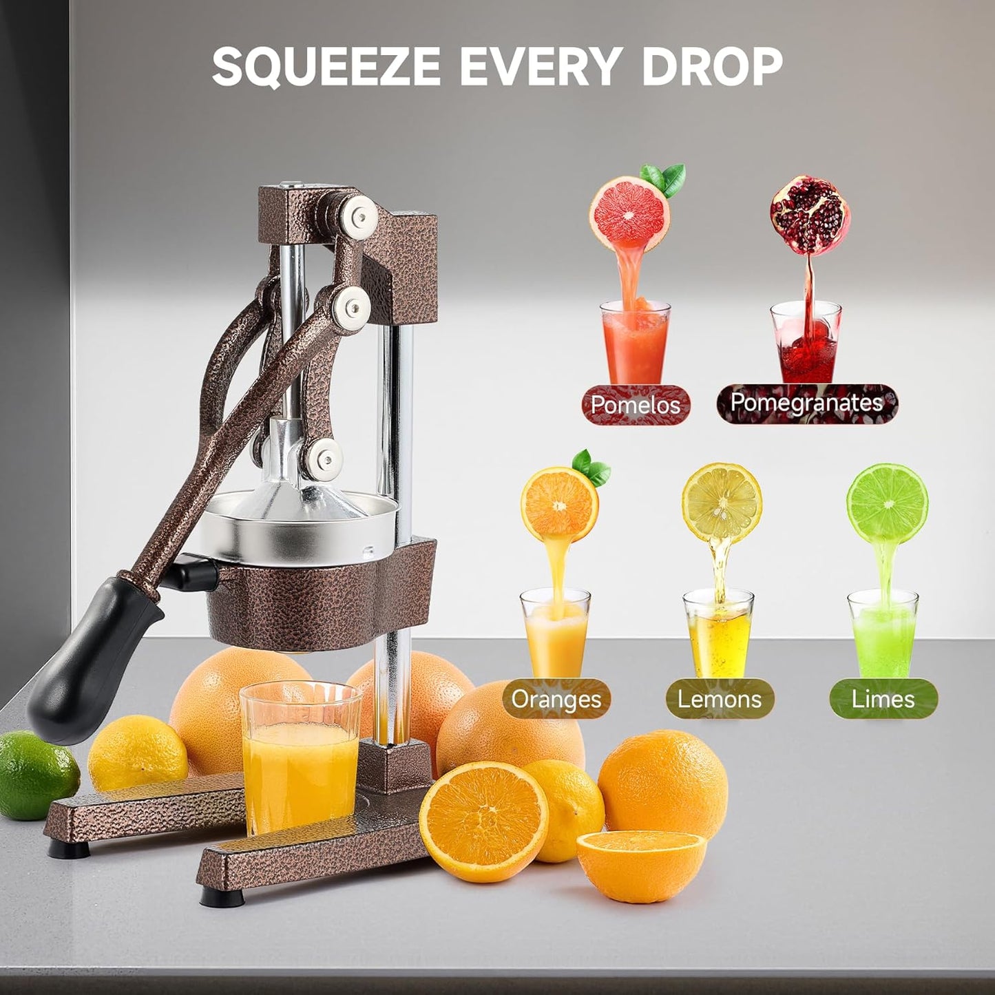 CO-Z Manual Citrus Juicer, Commercial Grade Cast Iron Orange Juicer, Professional Heavy Duty Juice Press with Removable Strainer, Manual Juice Extractor for Orange Lemon Pomegranate Citrus, Black