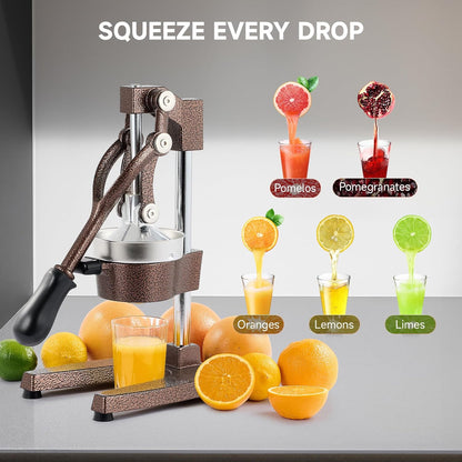 CO-Z Manual Citrus Juicer, Commercial Grade Cast Iron Orange Juicer, Professional Heavy Duty Juice Press with Removable Strainer, Manual Juice Extractor for Orange Lemon Pomegranate Citrus, Black