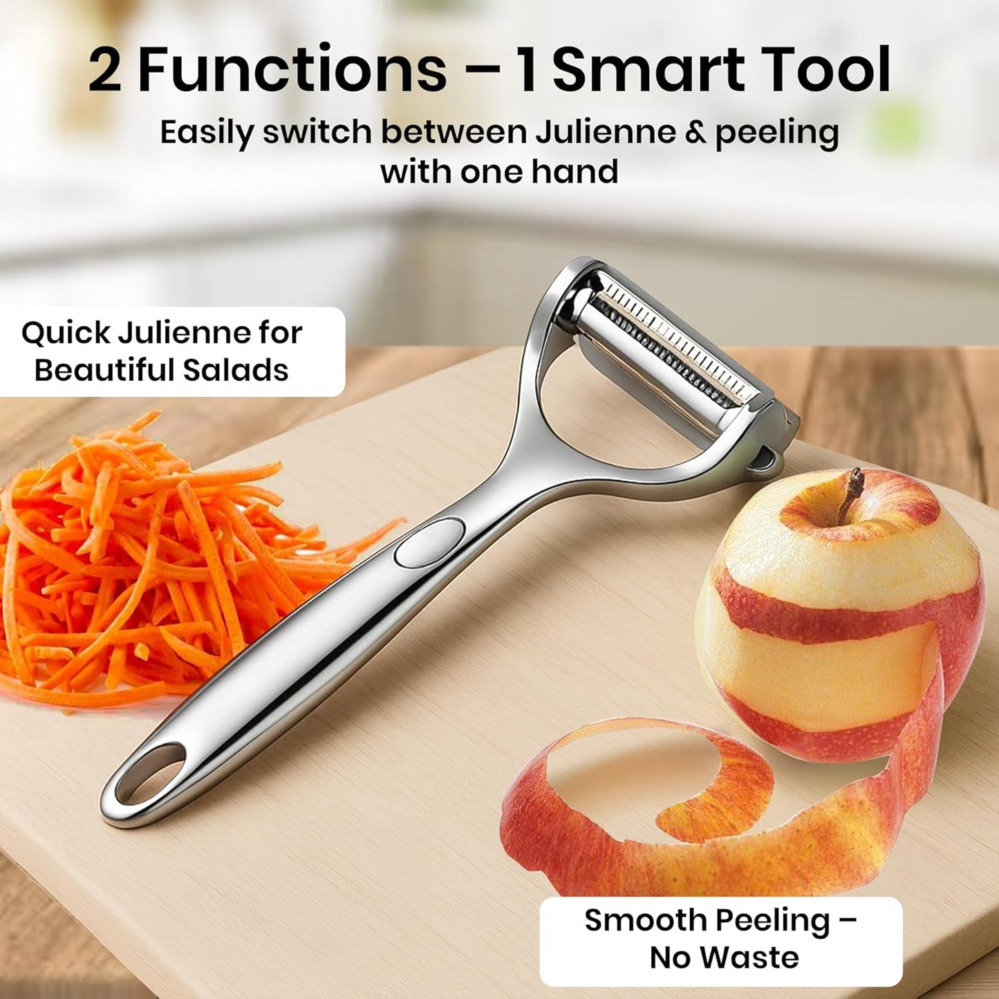 2-in-1 Vegetable Peeler and Shredder – Multifunction Kitchen Tool for Carrots, Cucumbers, and More – Precision Julienne Slicer and Carrot Peeler
