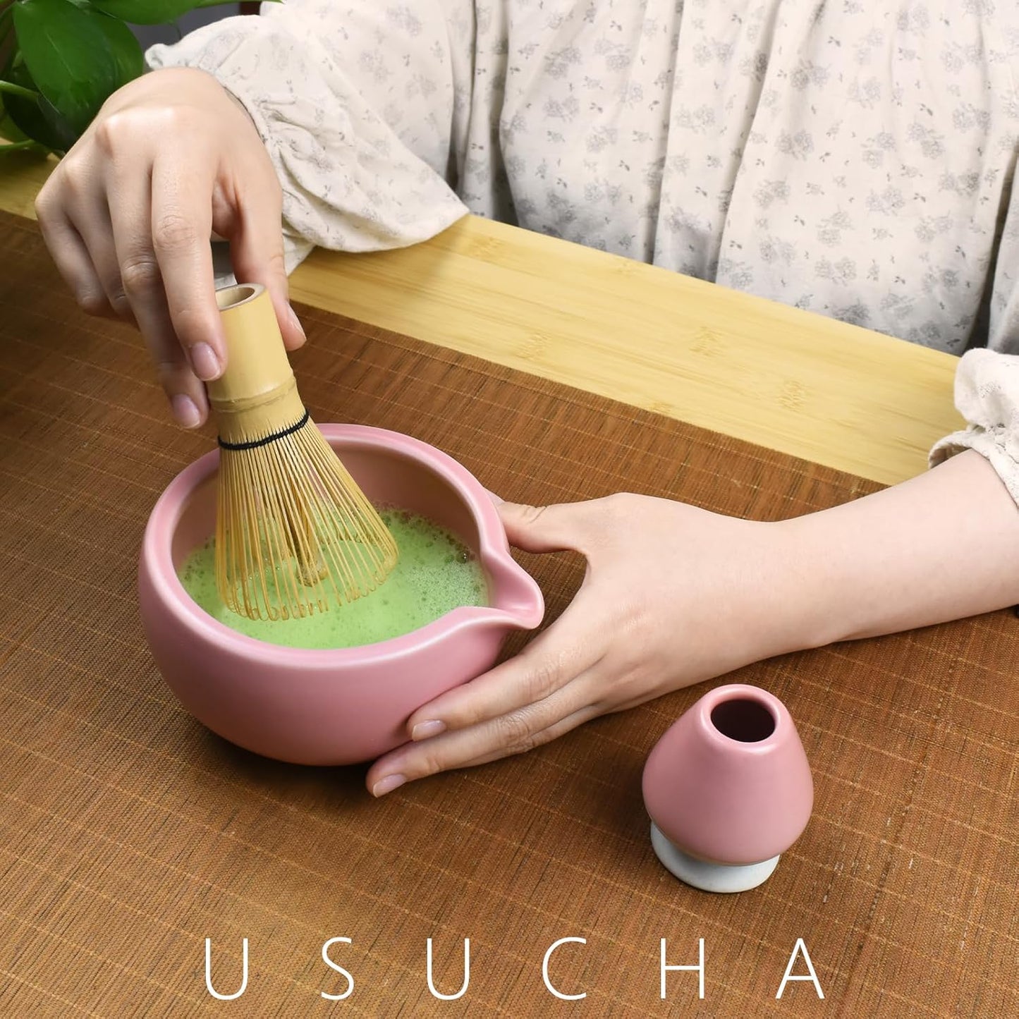 Artcome 4 Pcs Complete Matcha Ceremony Kit - Japanese Bowl With Pouring Spout, Whisk, Holder, Scoop - Tea Set for Making Usucha, Koicha and Latte (Green)